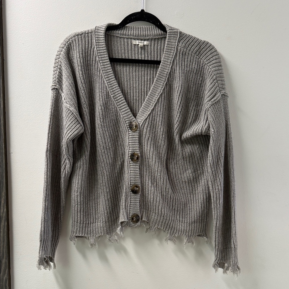 Maurices Gray Distressed Button-Up Cardigan